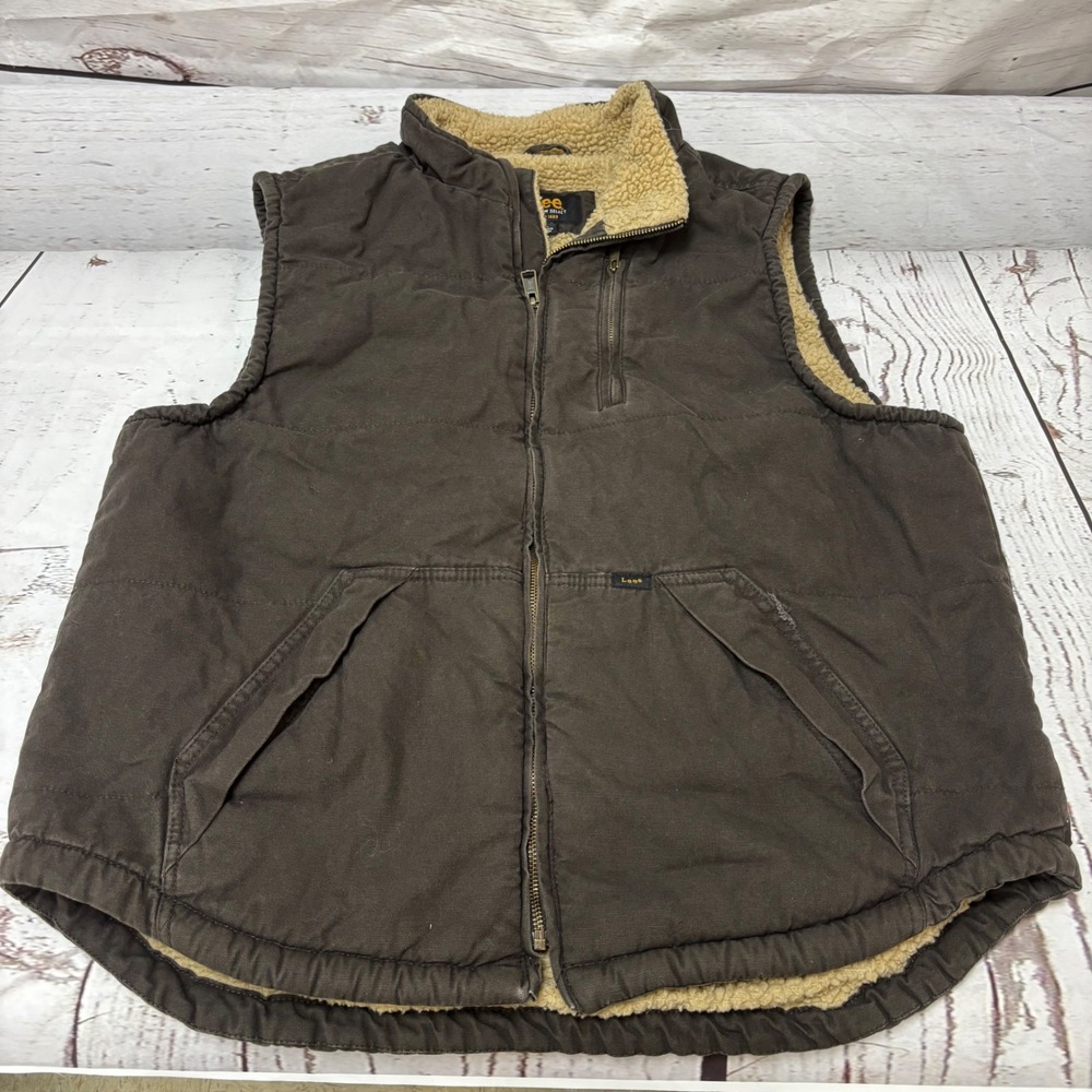 Lee Premium Select Mens Brown Canvas Sherpa Lined Workwear Vest Large RN 64866